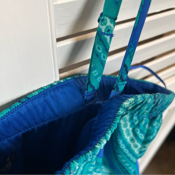 EXPRESS Scarf Print Tube Dress - Green & Blue - Picture 8 of 9